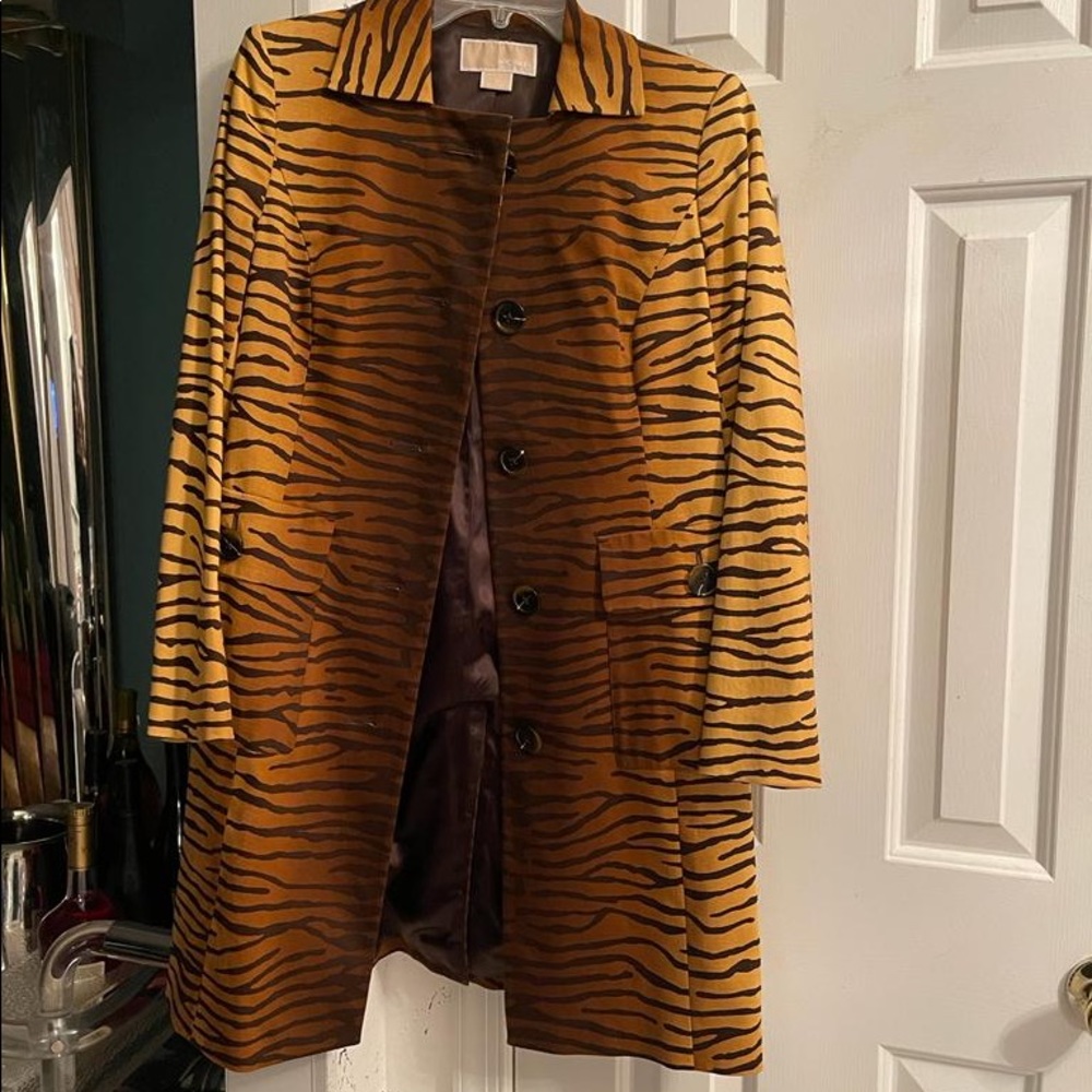 MICHAEL KORS ANIMAL CHEETAH LEOPARD PRINT COTTON TRENCH COAT SIZE MEDIUM